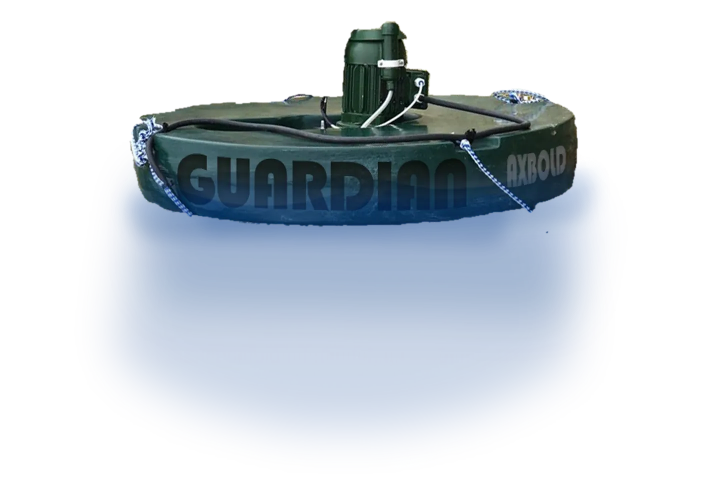 The Axbold Guardian floating platform with its nanobubble plume dispersing below the surface