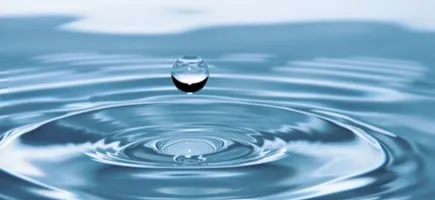 A single droplet striking still water, sending concentric rings outward